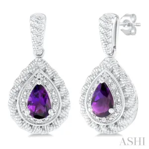 1/20 ctw Pear Cut 6X4 MM Amethyst and Round Cut Diamond Semi Precious Earring in Sterling Silver