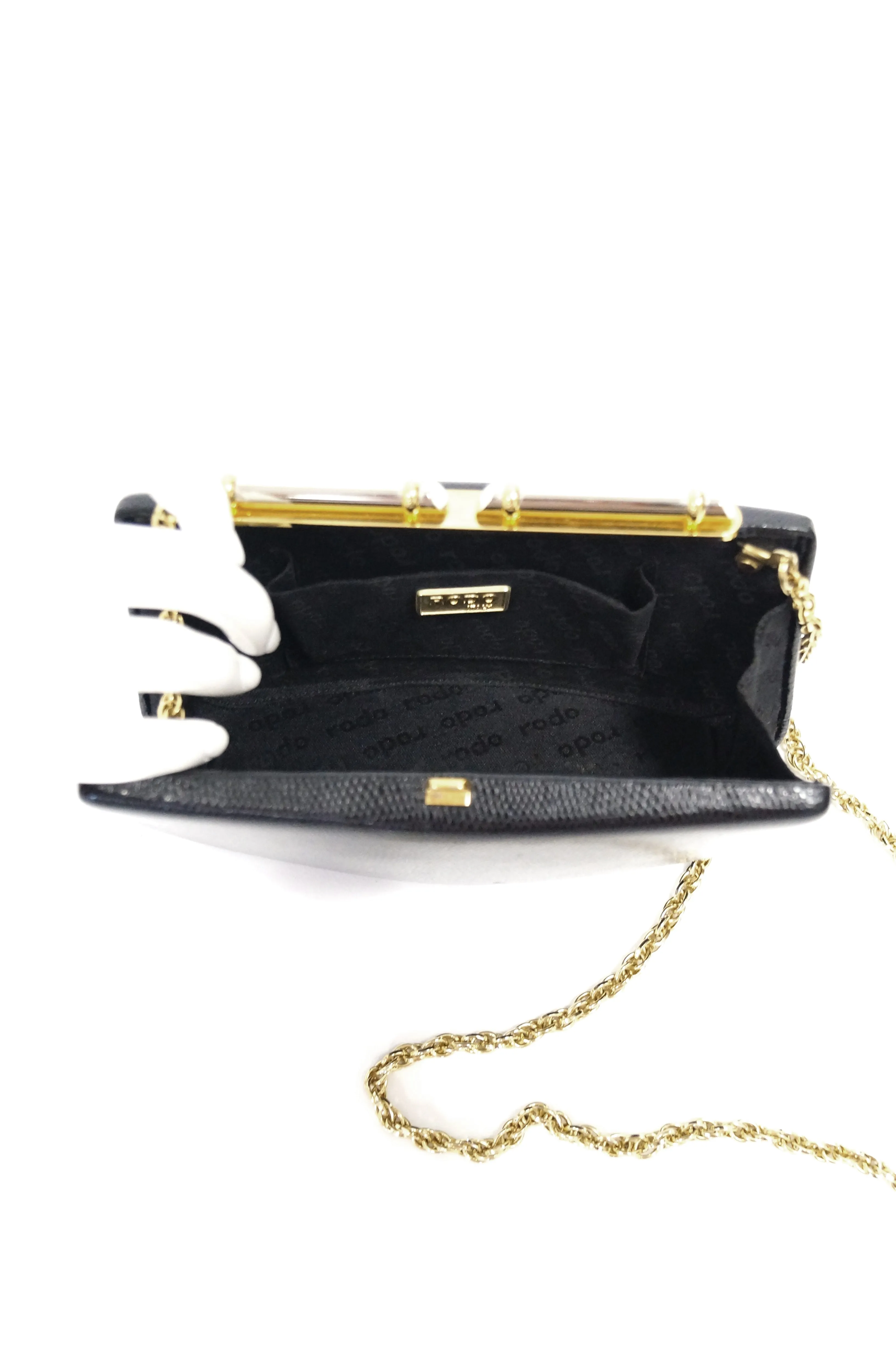 1980s Rodo Embossed Leather Crossbody Clutch