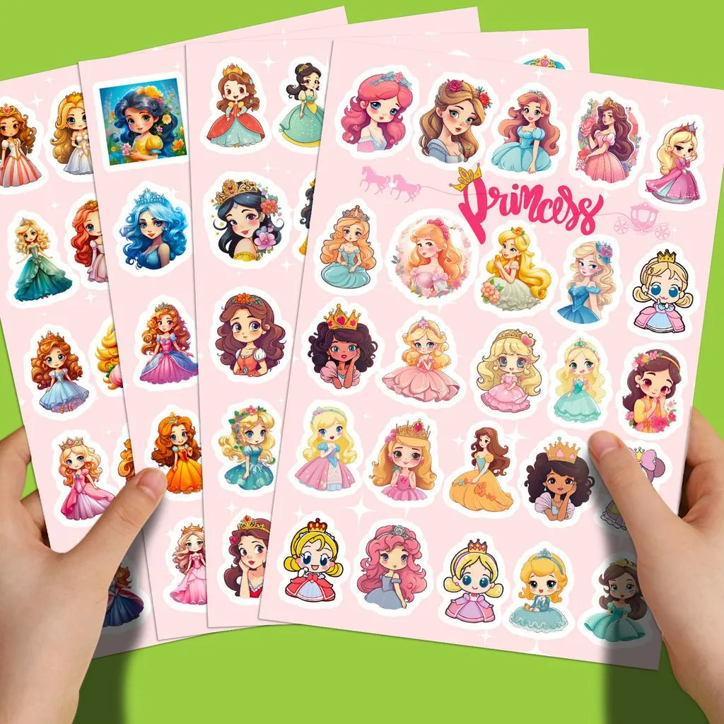 4 Sheets (100 pcs) Beautiful Princess Stickers for Kids Party Bag Fillers DIY Scrapbooking, Waterproof Vinyl UV-Proof Non-Fading Stickers