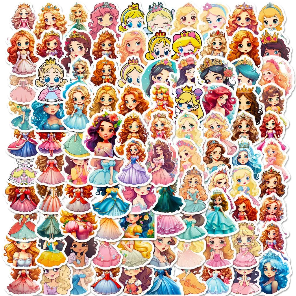 4 Sheets (100 pcs) Beautiful Princess Stickers for Kids Party Bag Fillers DIY Scrapbooking, Waterproof Vinyl UV-Proof Non-Fading Stickers