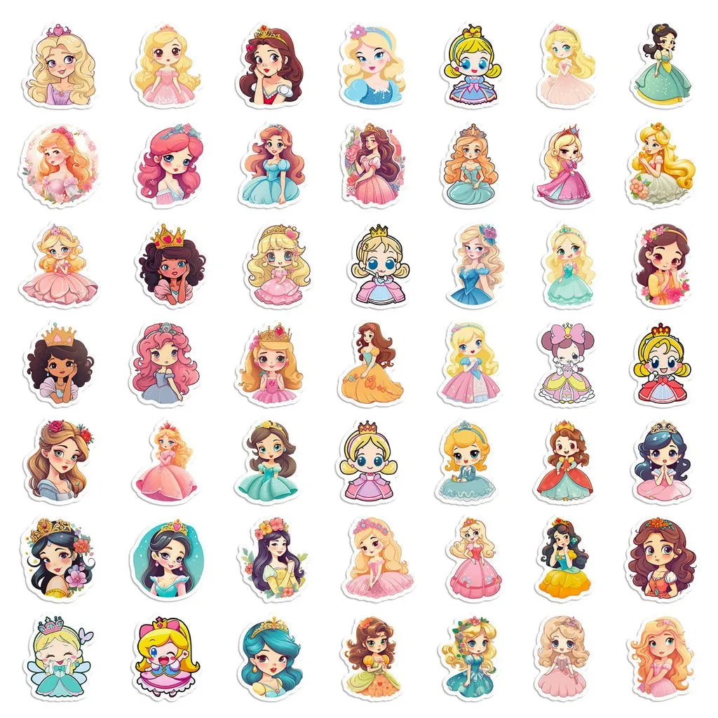 4 Sheets (100 pcs) Beautiful Princess Stickers for Kids Party Bag Fillers DIY Scrapbooking, Waterproof Vinyl UV-Proof Non-Fading Stickers