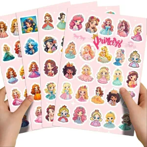 4 Sheets (100 pcs) Beautiful Princess Stickers for Kids Party Bag Fillers DIY Scrapbooking, Waterproof Vinyl UV-Proof Non-Fading Stickers