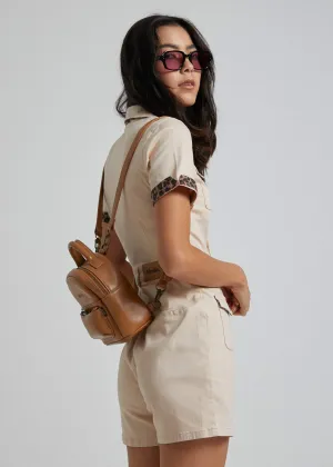 Afends Unisex Thea - Leather Adjustable Mini Backpack - Tan