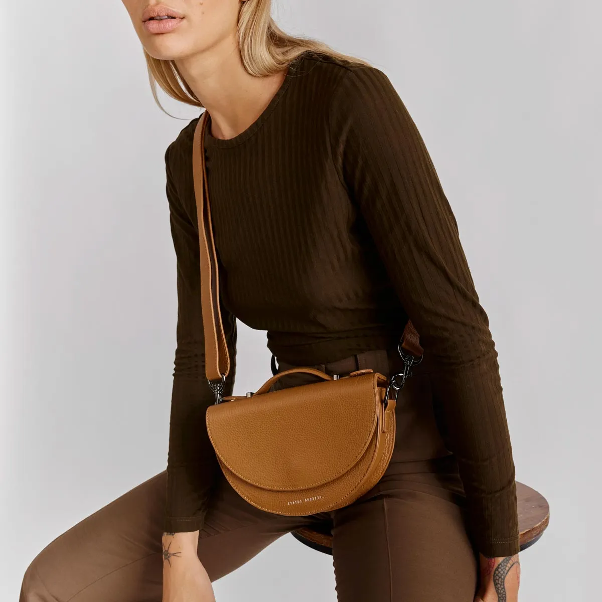 All Nighter Leather Crossbody Bag in Tan