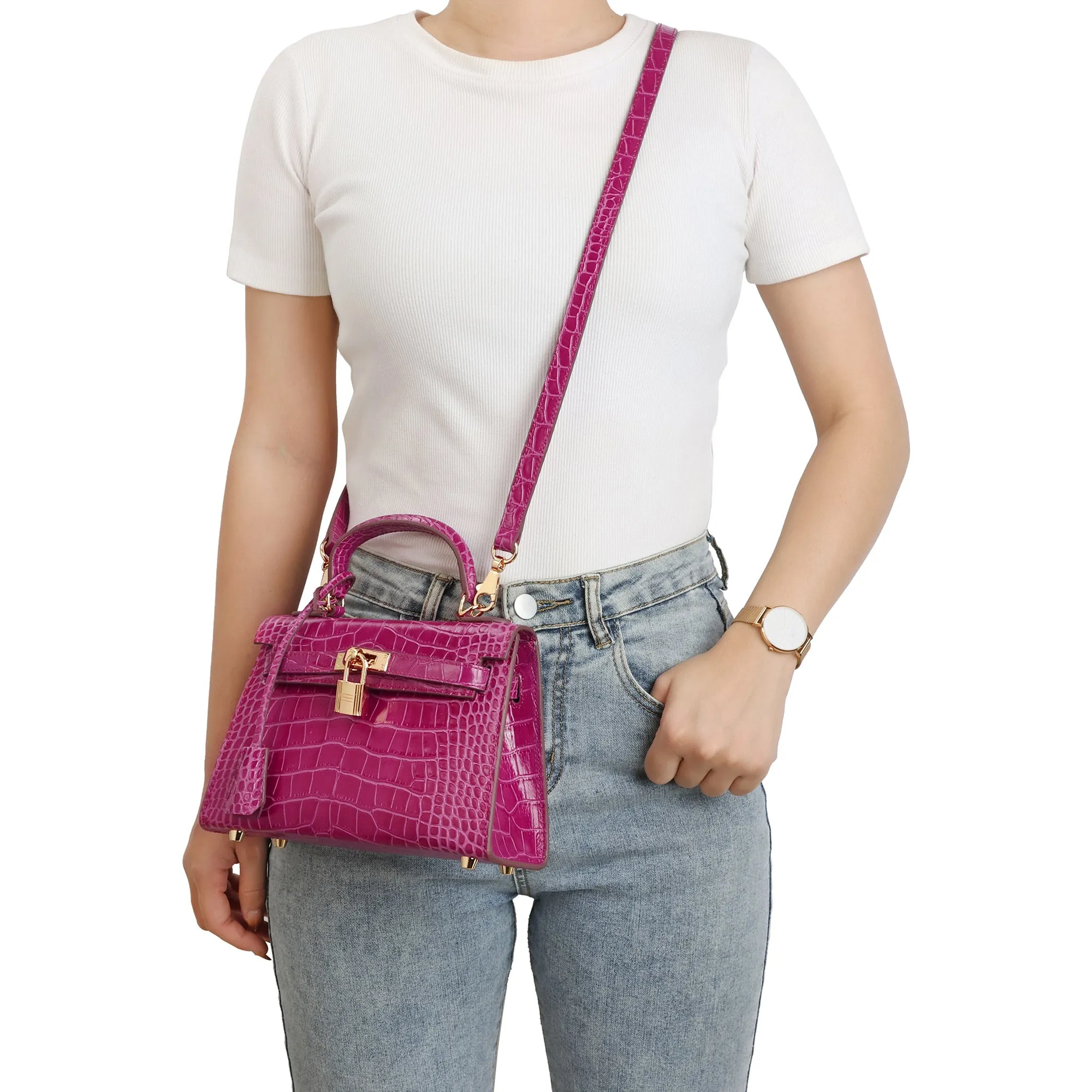 Alligator Embossed Leather Crossbody/Shoulder Bag