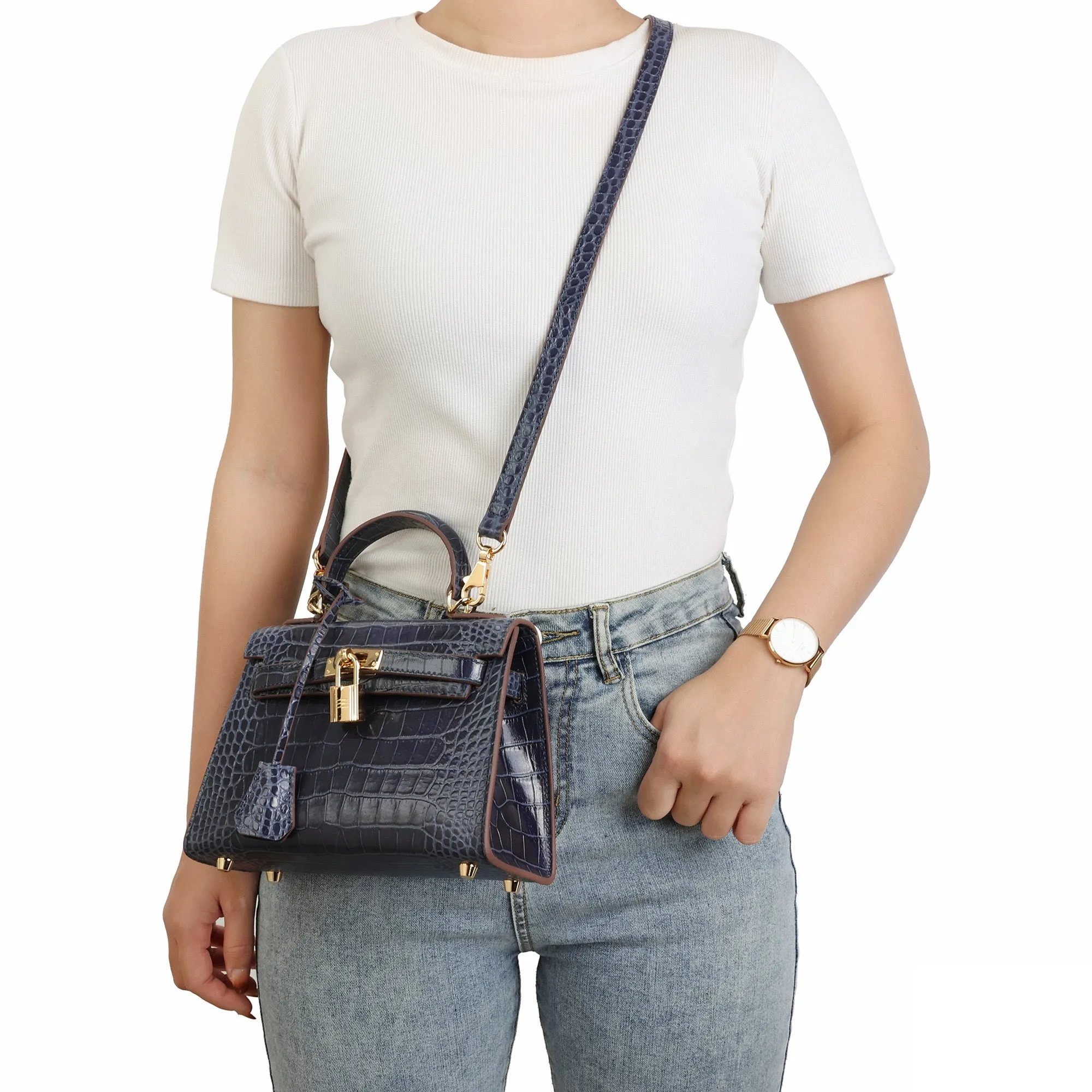 Alligator Embossed Leather Crossbody/Shoulder Bag