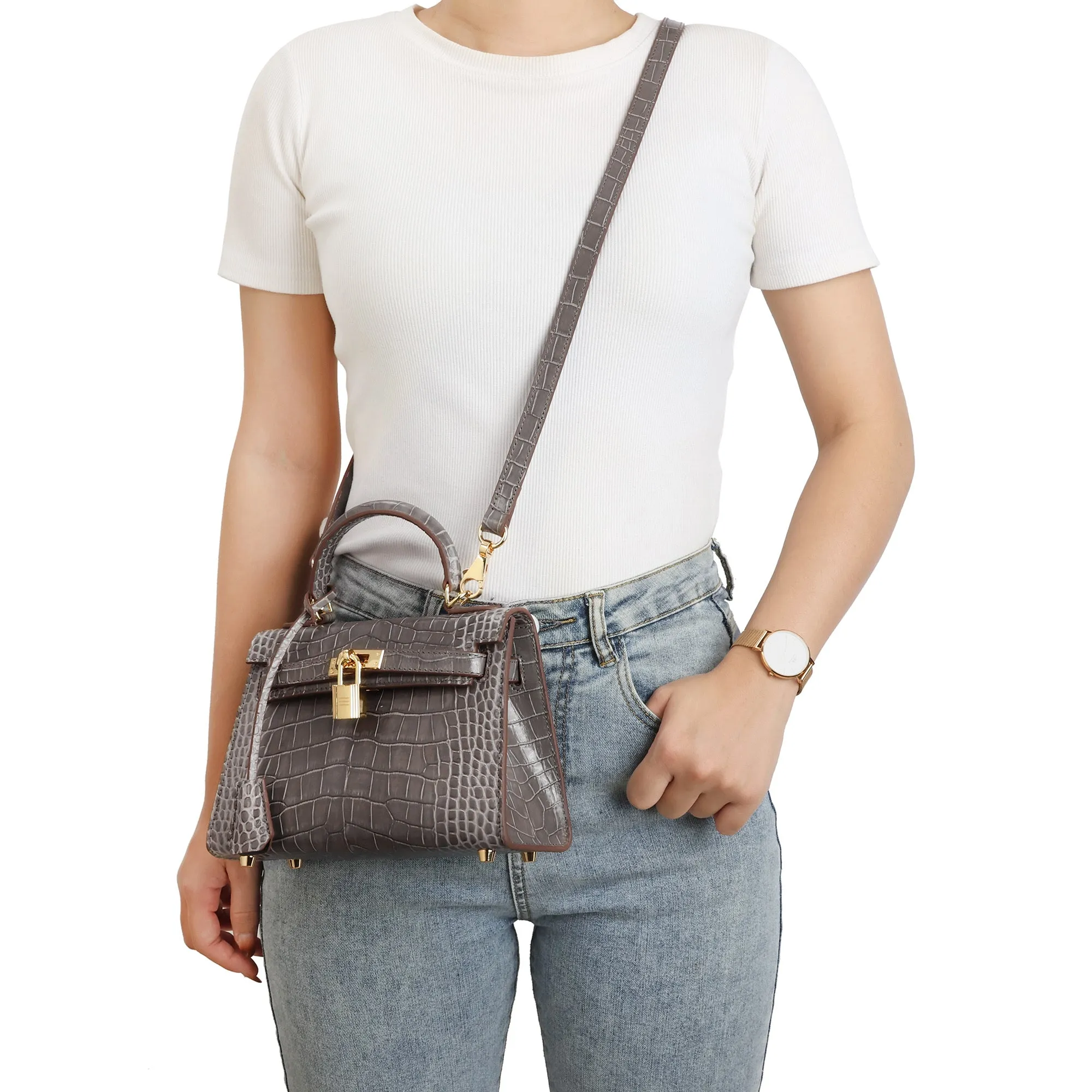 Alligator Embossed Leather Crossbody/Shoulder Bag