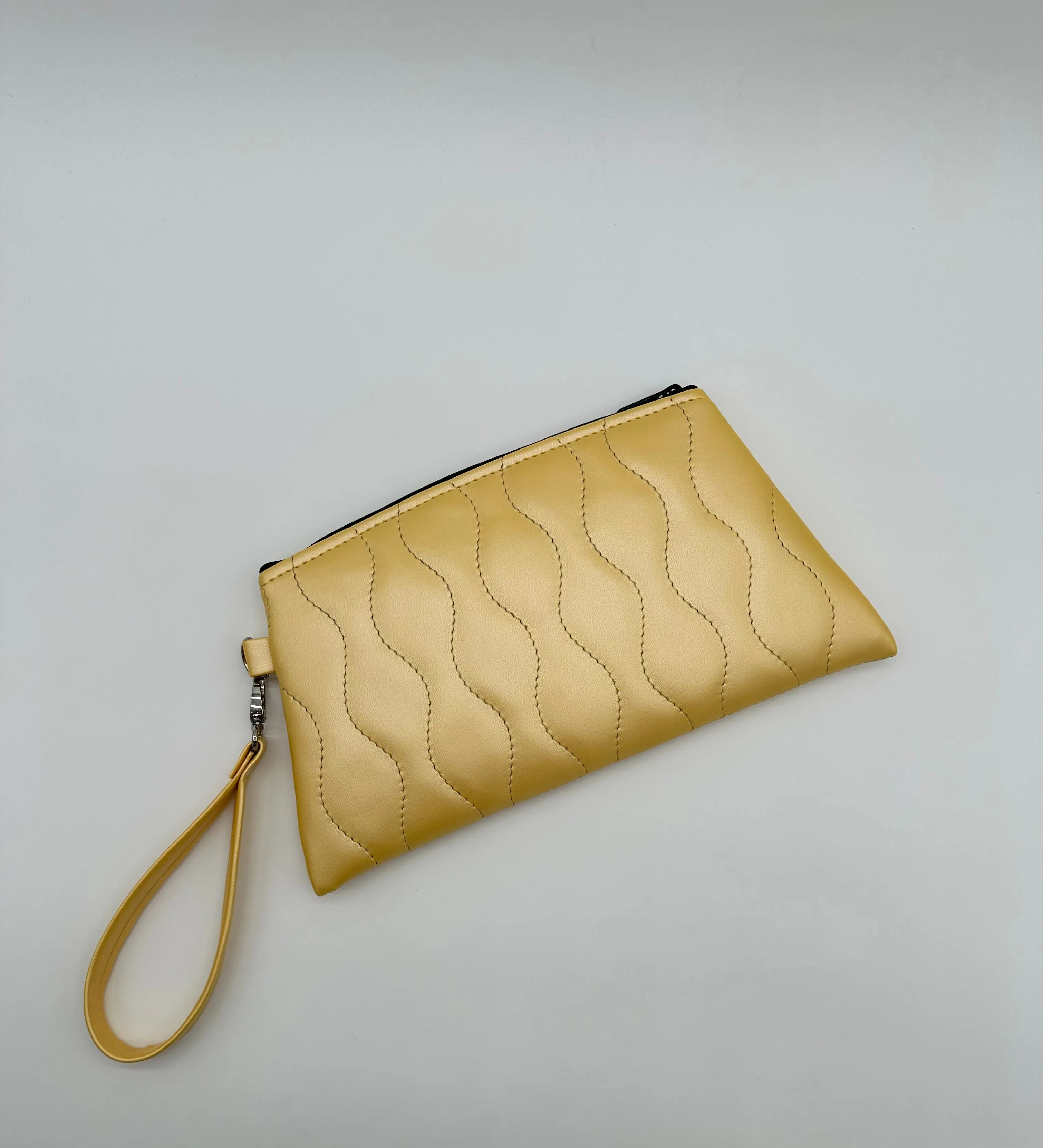 Angled Wristlet - Yellow Pearl - Wavy Pleats