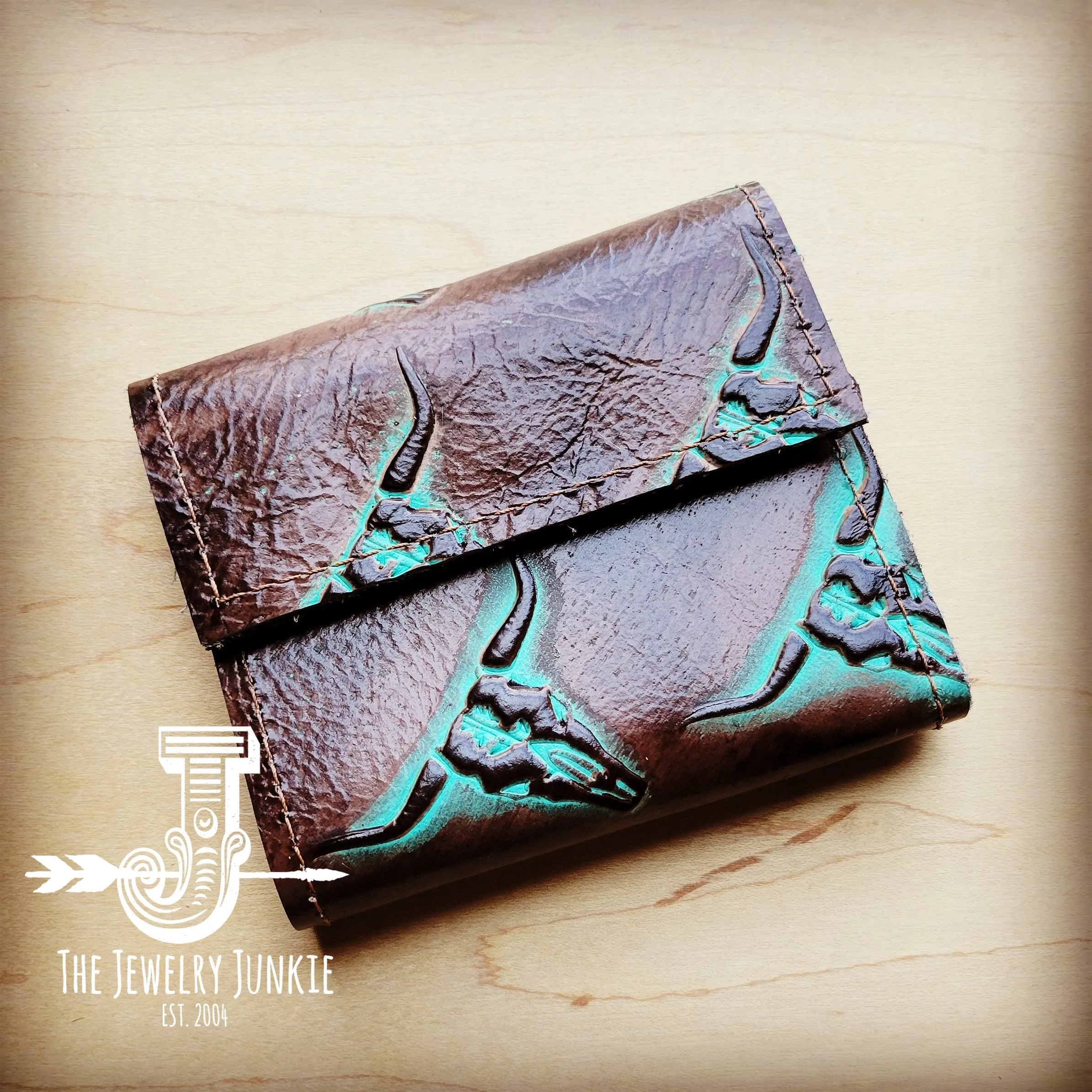 **Arizona Tri-Fold Embossed Leather Wallet-Turquoise Steer 303m