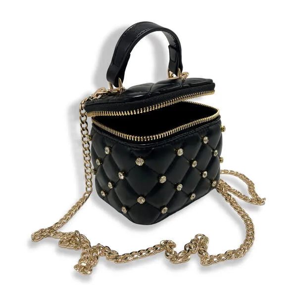 Black Embellished Vanity Quilted Purse