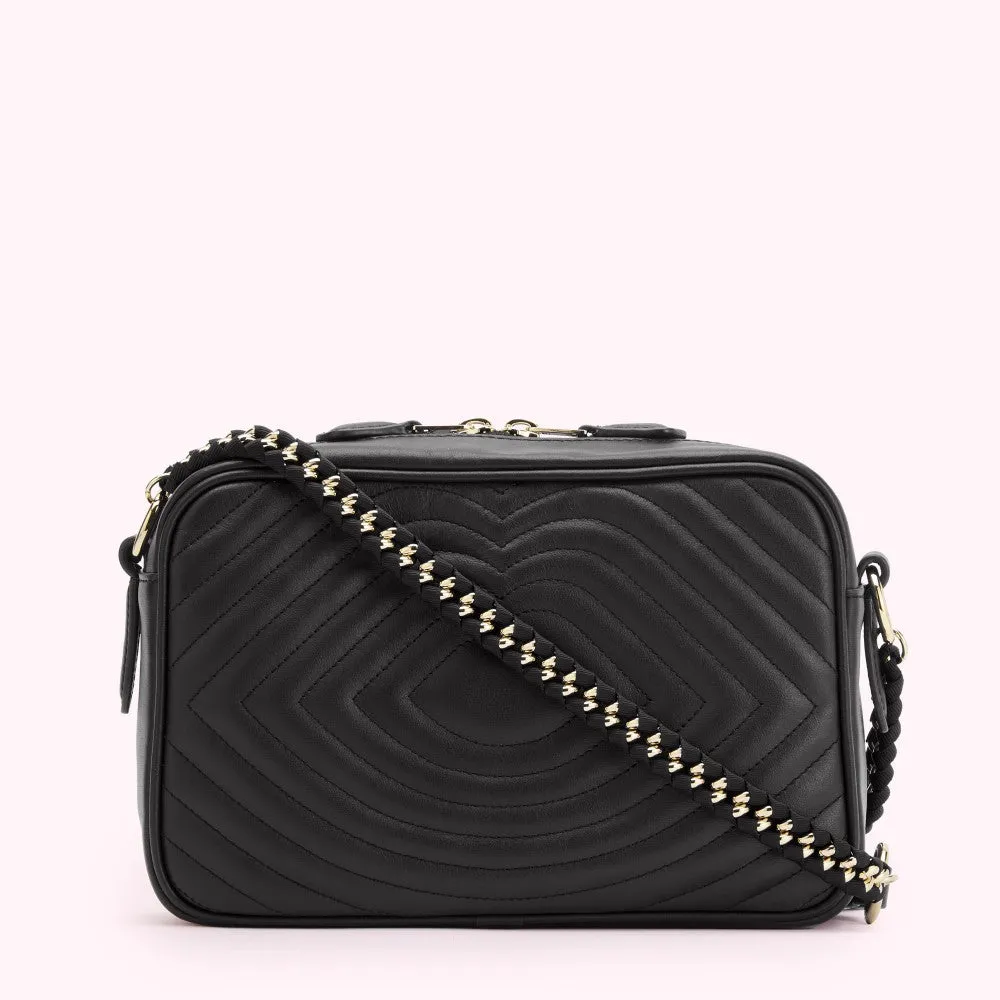 BLACK LIP RIPPLE QUILTED LEATHER BELLA CROSSBODY BAG