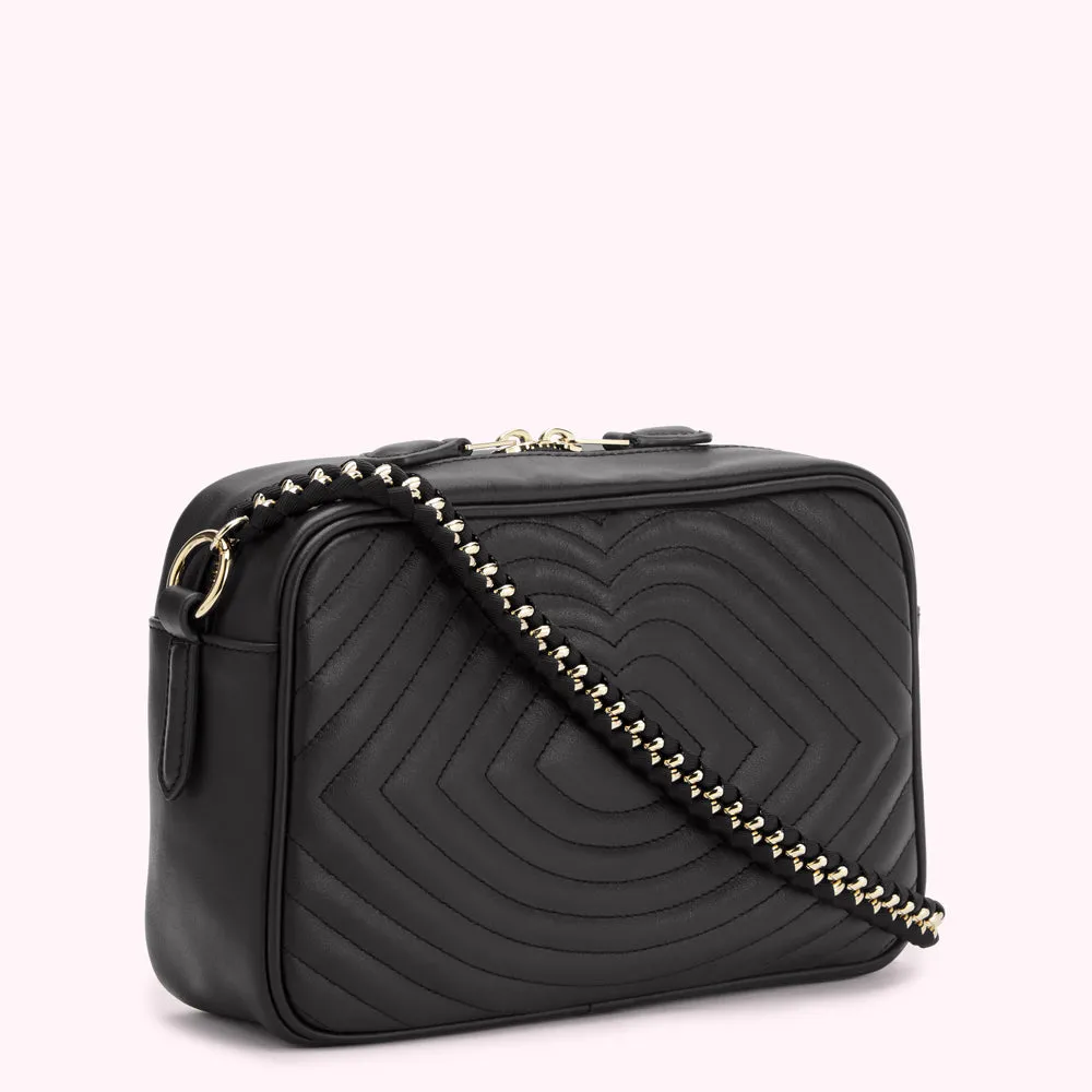 BLACK LIP RIPPLE QUILTED LEATHER BELLA CROSSBODY BAG