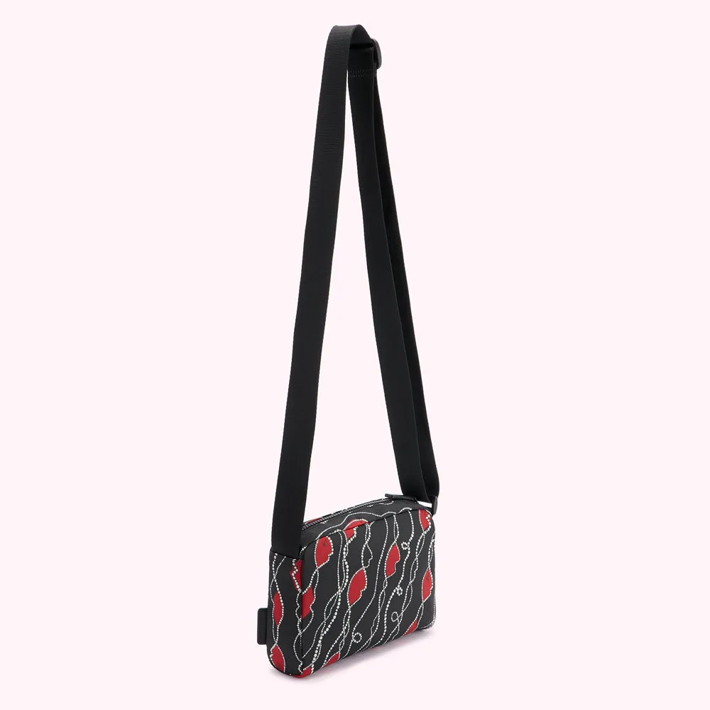 BLACK PEARLY LIP PRINT BESSIE CROSSBODY BAG