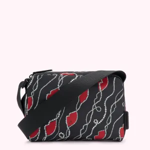 BLACK PEARLY LIP PRINT BESSIE CROSSBODY BAG