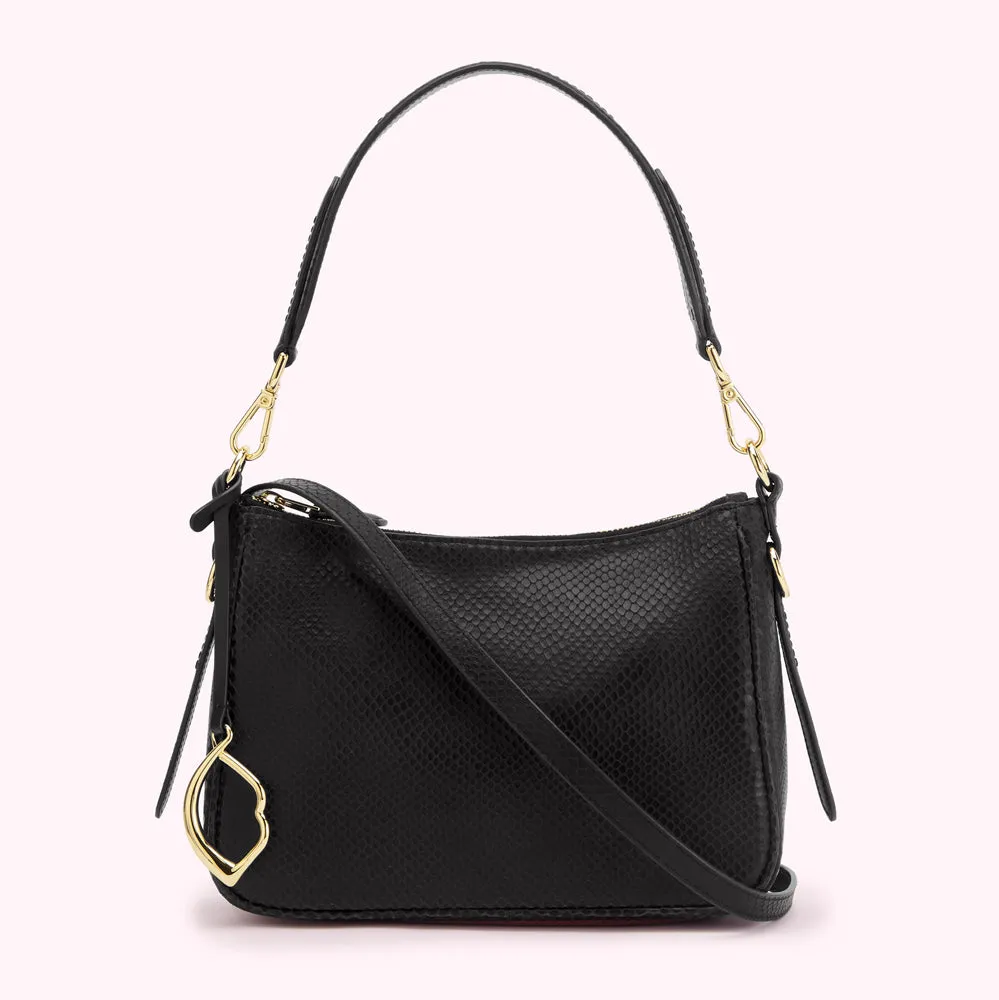 BLACK SMALL SNAKE EMBOSSED LEATHER CALLIE CROSSBODY BAG