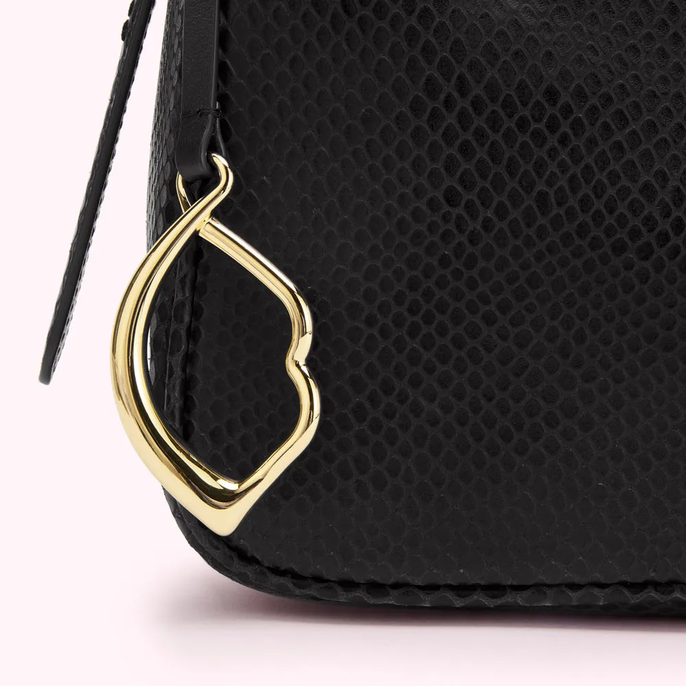 BLACK SMALL SNAKE EMBOSSED LEATHER CALLIE CROSSBODY BAG