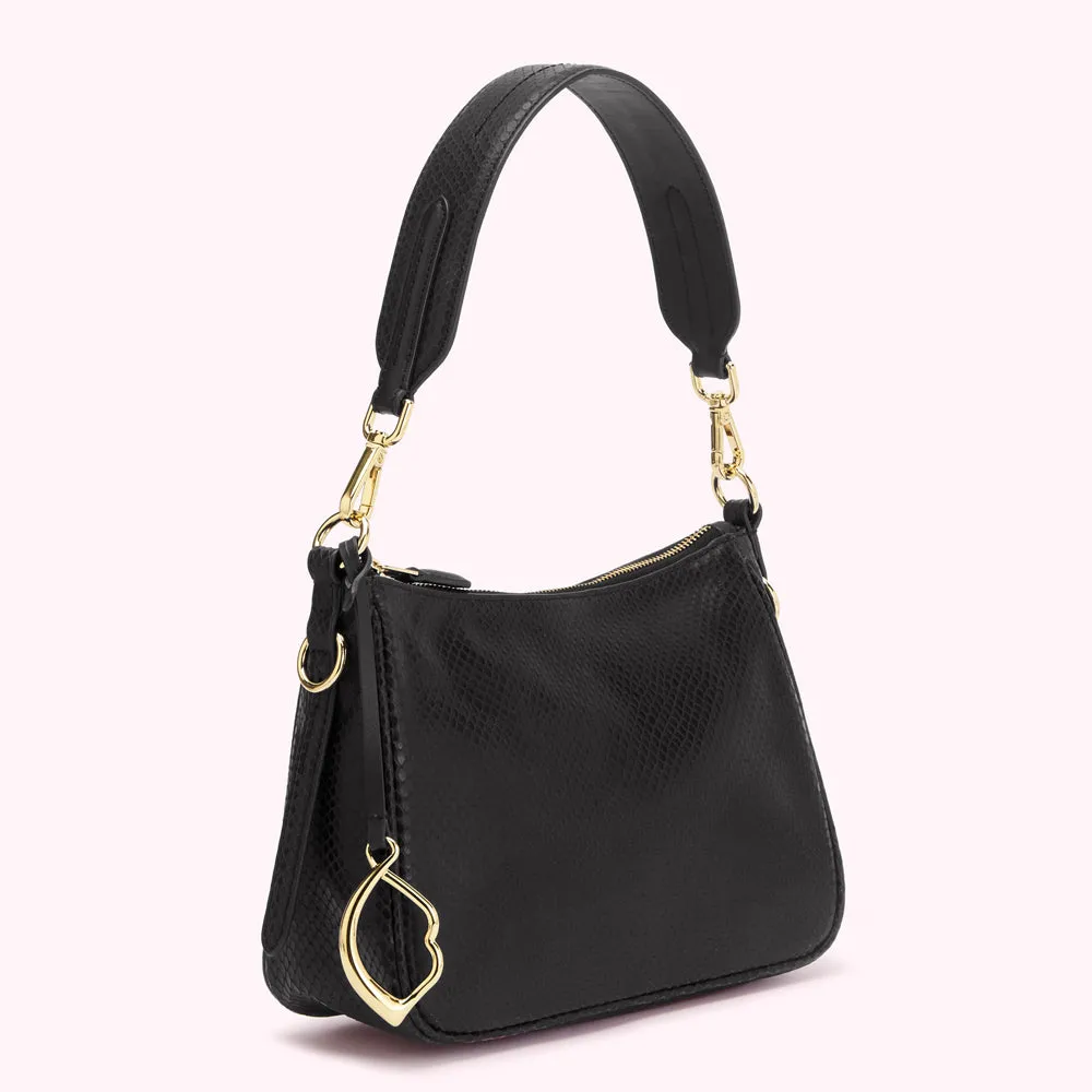 BLACK SMALL SNAKE EMBOSSED LEATHER CALLIE CROSSBODY BAG