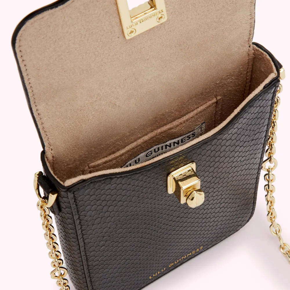 BLACK SNAKE EMBOSSED LEATHER RITA CROSSBODY MINI BAG