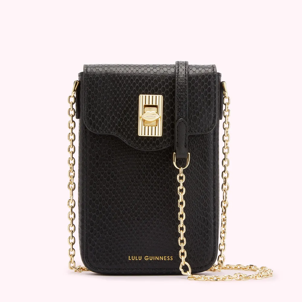 BLACK SNAKE EMBOSSED LEATHER RITA CROSSBODY MINI BAG