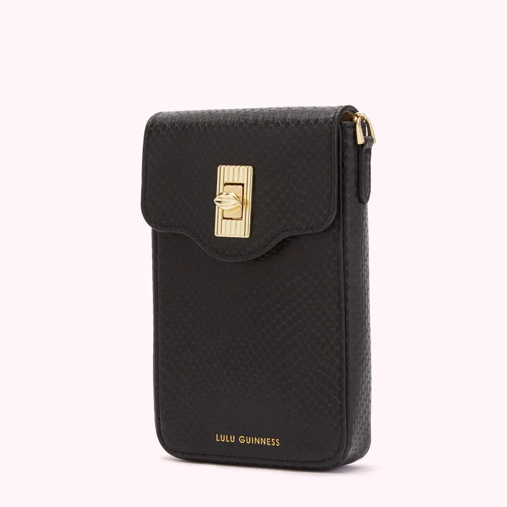 BLACK SNAKE EMBOSSED LEATHER RITA CROSSBODY MINI BAG