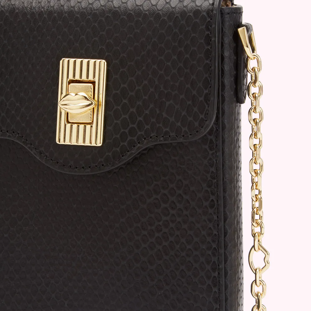 BLACK SNAKE EMBOSSED LEATHER RITA CROSSBODY MINI BAG