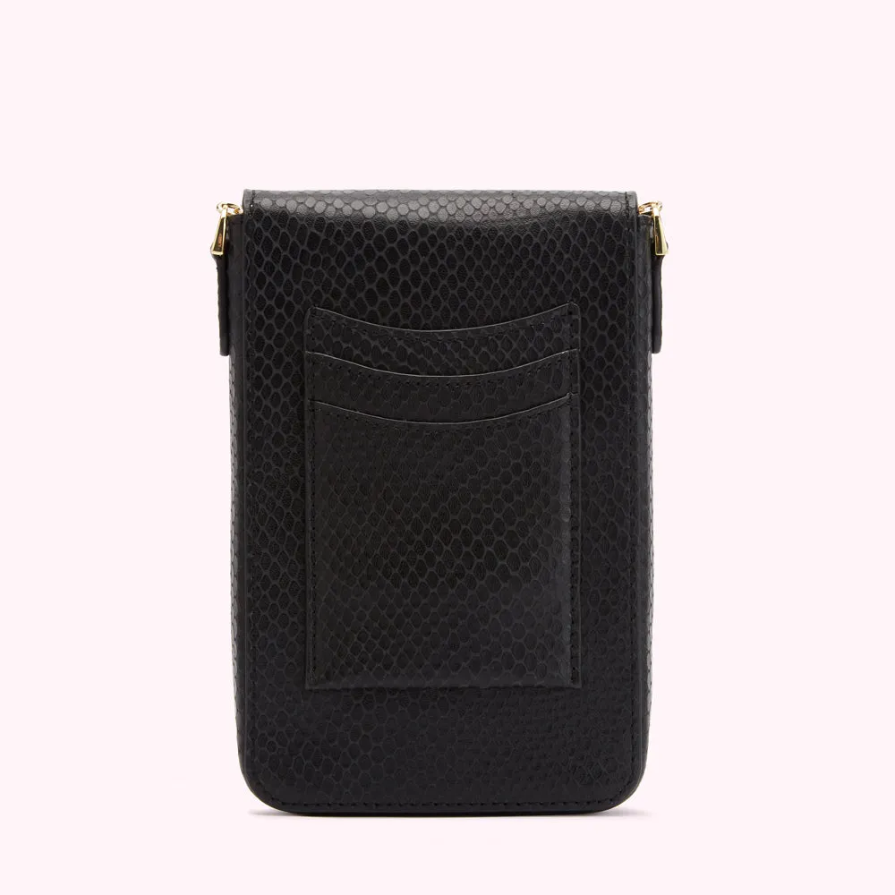 BLACK SNAKE EMBOSSED LEATHER RITA CROSSBODY MINI BAG