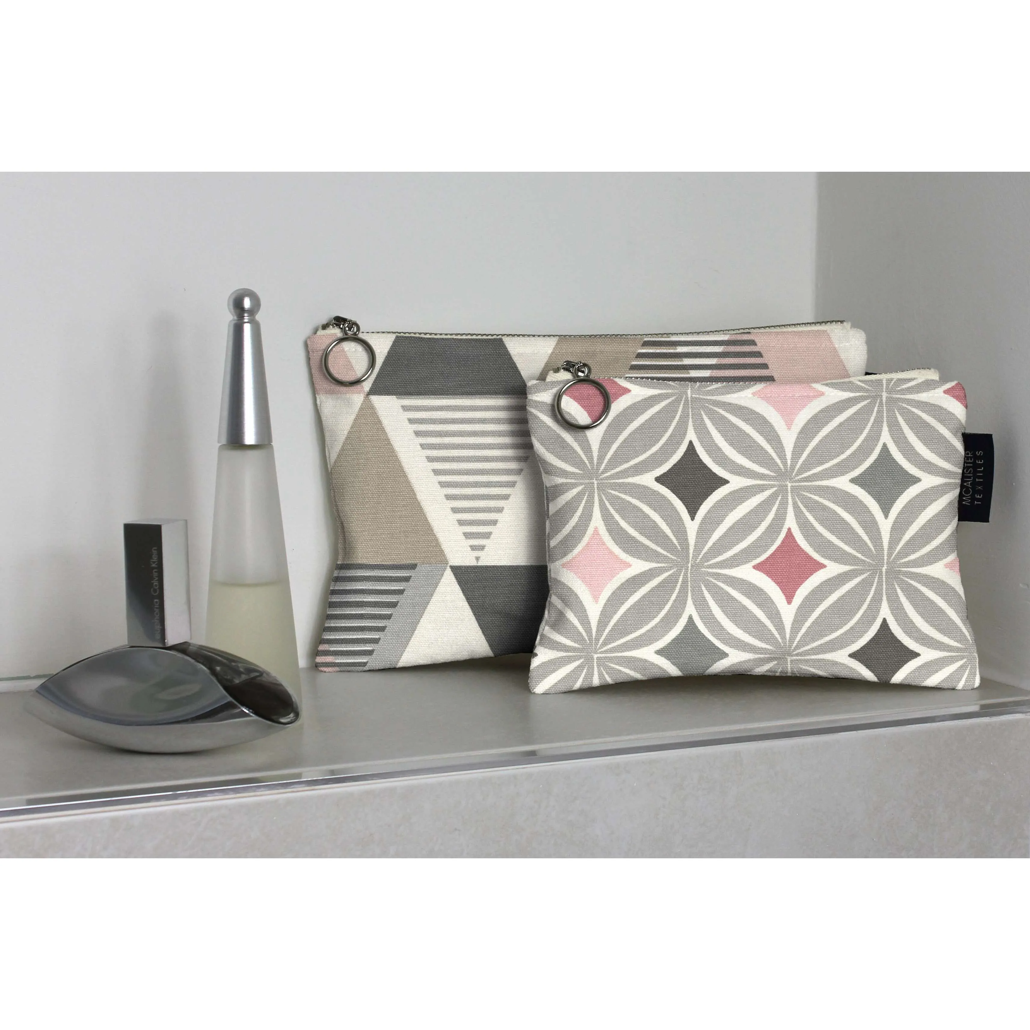 Blush Pink Cotton Print Makeup Bag Set