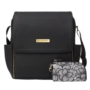 Boxy Backpack Diaper Bag in Black Matte Leatherette