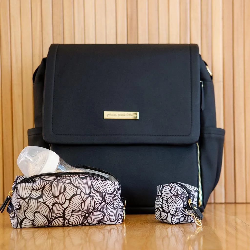 Boxy Backpack Diaper Bag in Black Matte Leatherette