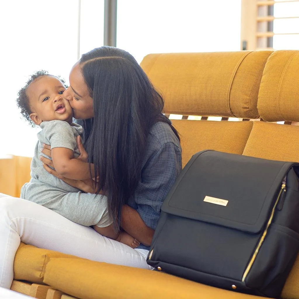 Boxy Backpack Diaper Bag in Black Matte Leatherette