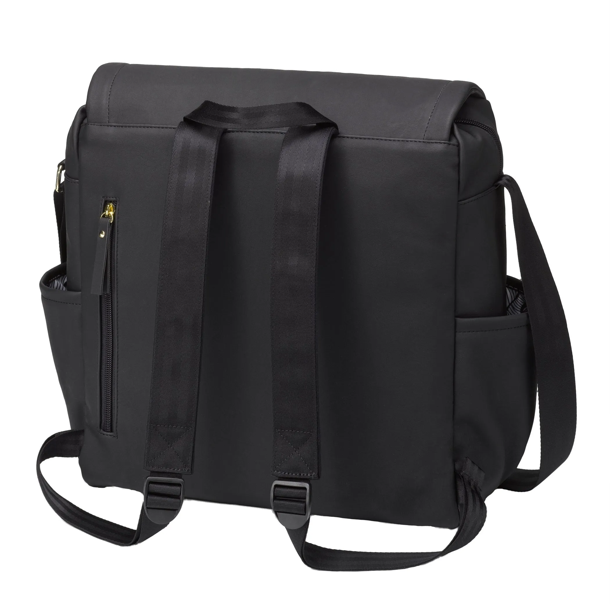 Boxy Backpack Diaper Bag in Black Matte Leatherette