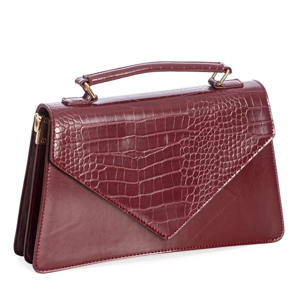 Brown Retro Crocodile Print Handbag