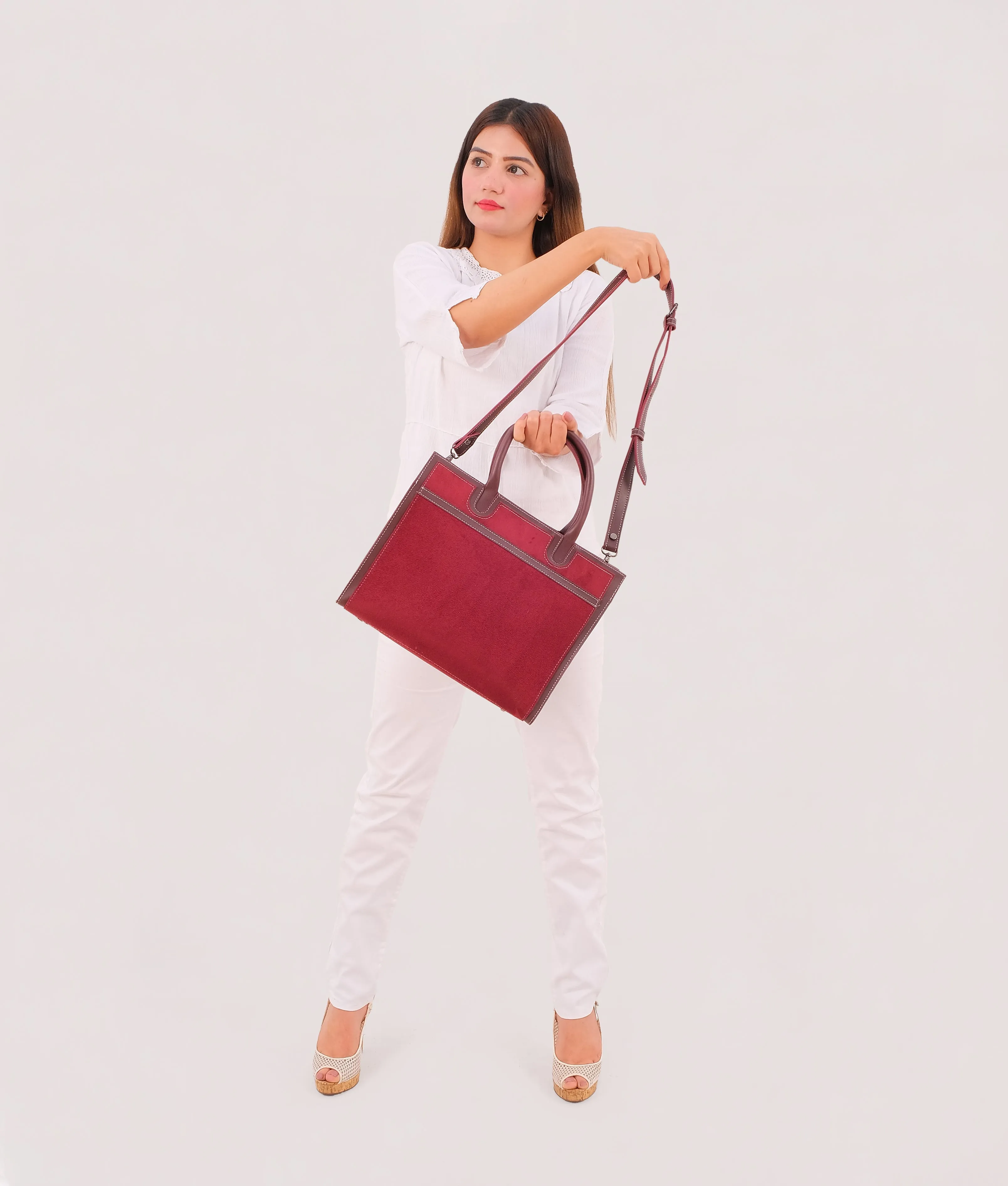 Burgundy suede vintage handbag