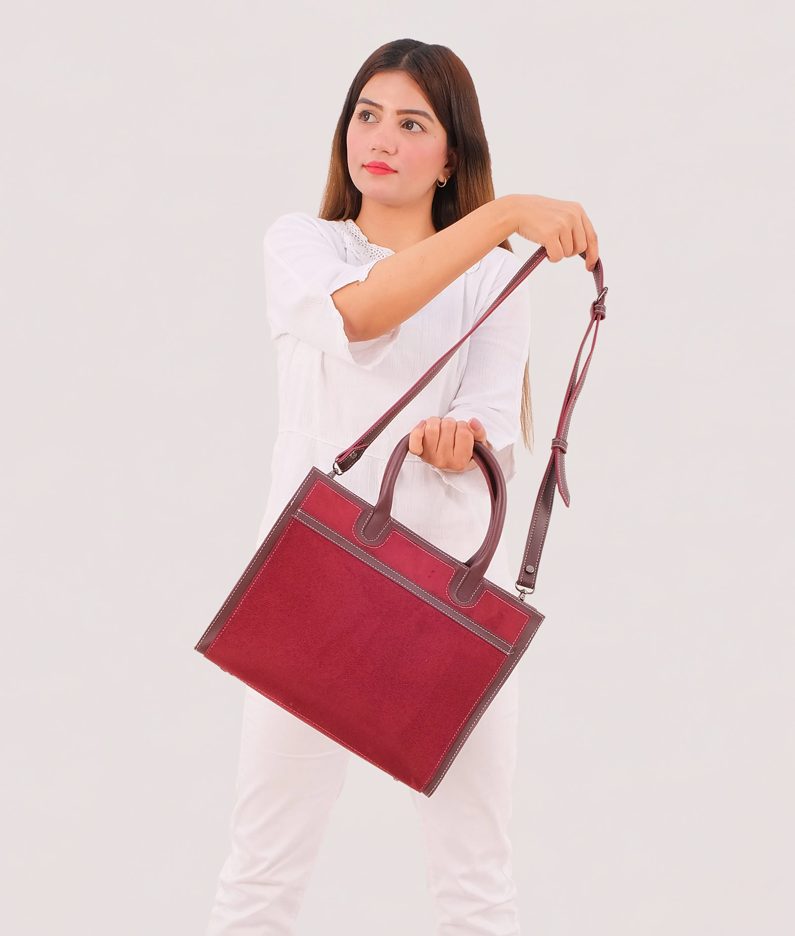 Burgundy suede vintage handbag