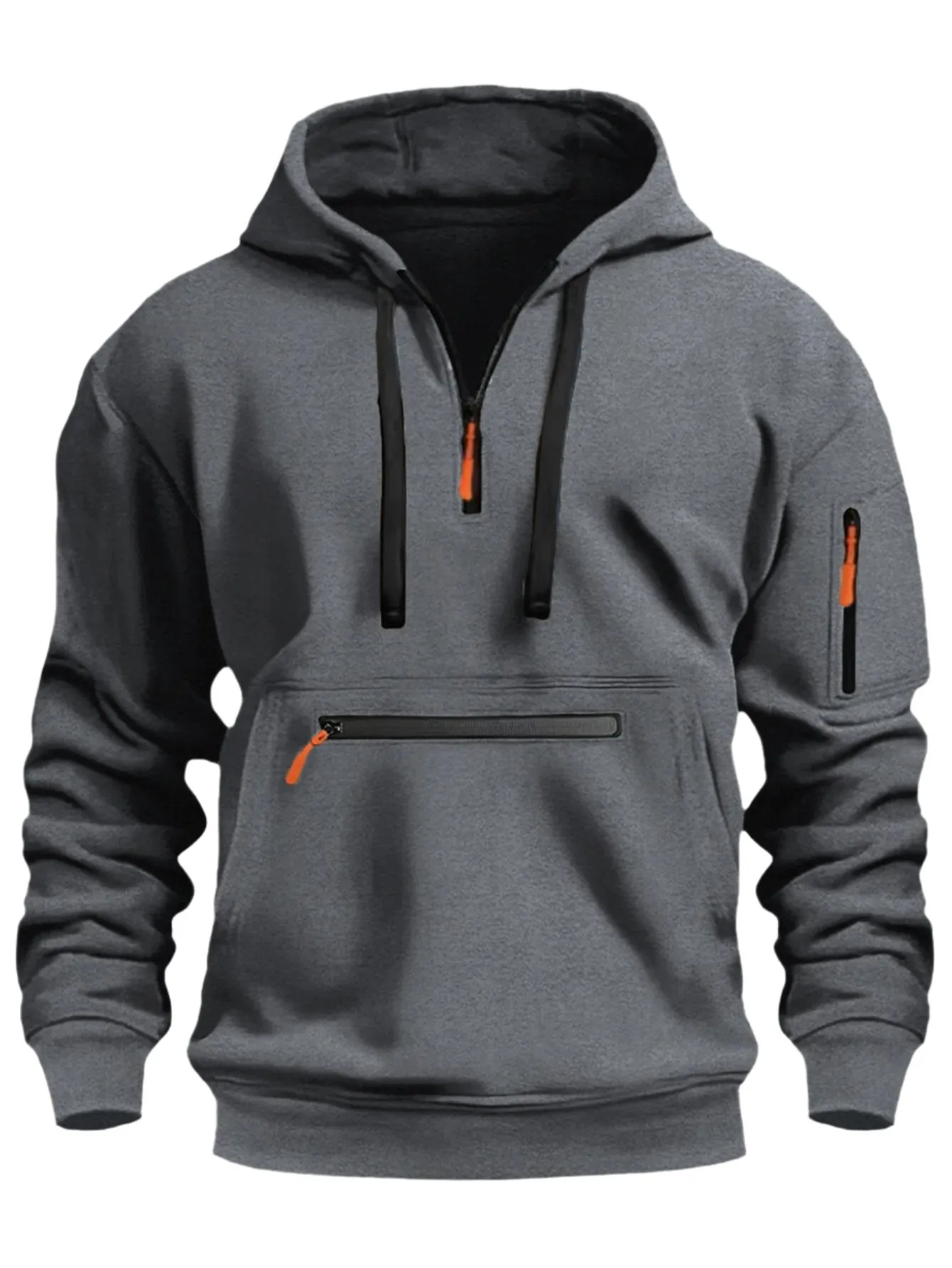 CASUAL SPORTS MULTI ZIPPER ARM POCKET MEN'S SWEATSHIRT HOODIE