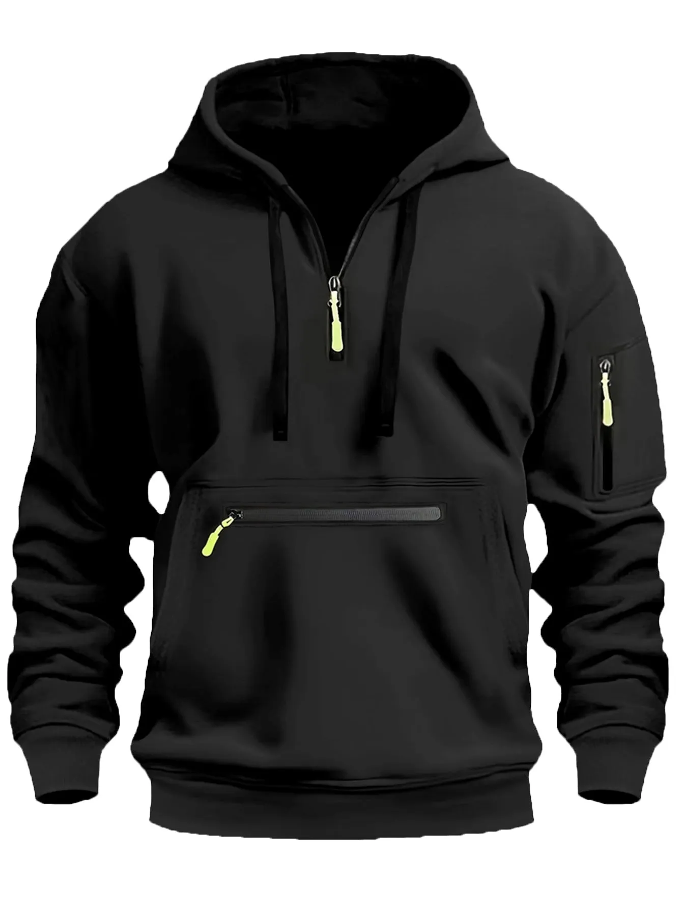 CASUAL SPORTS MULTI ZIPPER ARM POCKET MEN'S SWEATSHIRT HOODIE