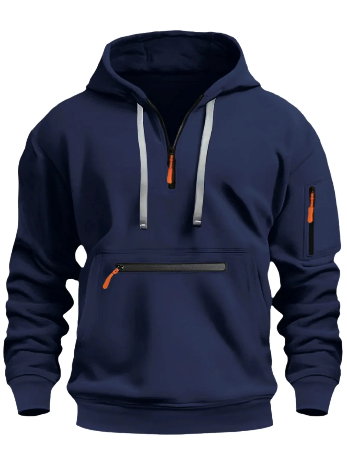 CASUAL SPORTS MULTI ZIPPER ARM POCKET MEN'S SWEATSHIRT HOODIE