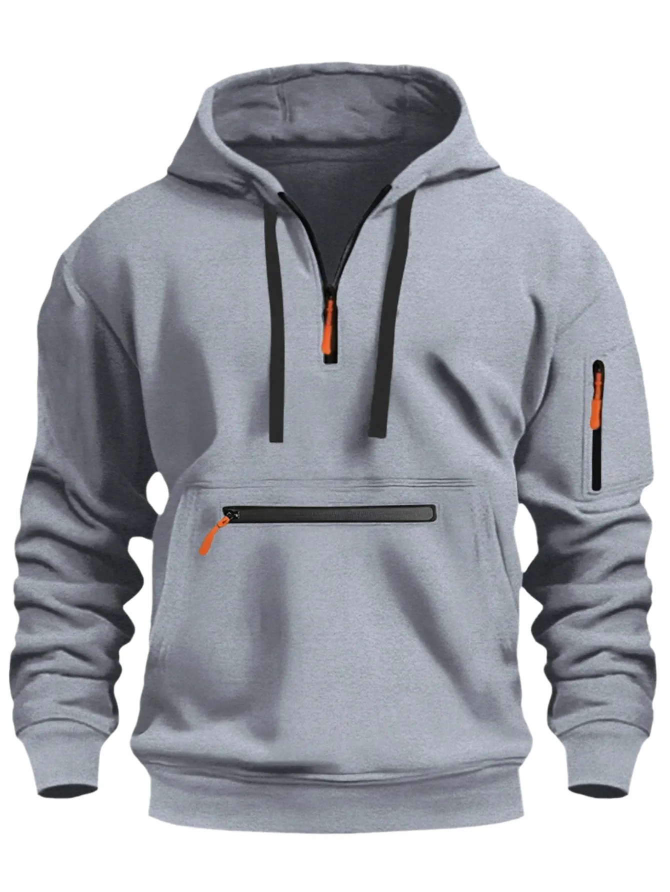 CASUAL SPORTS MULTI ZIPPER ARM POCKET MEN'S SWEATSHIRT HOODIE