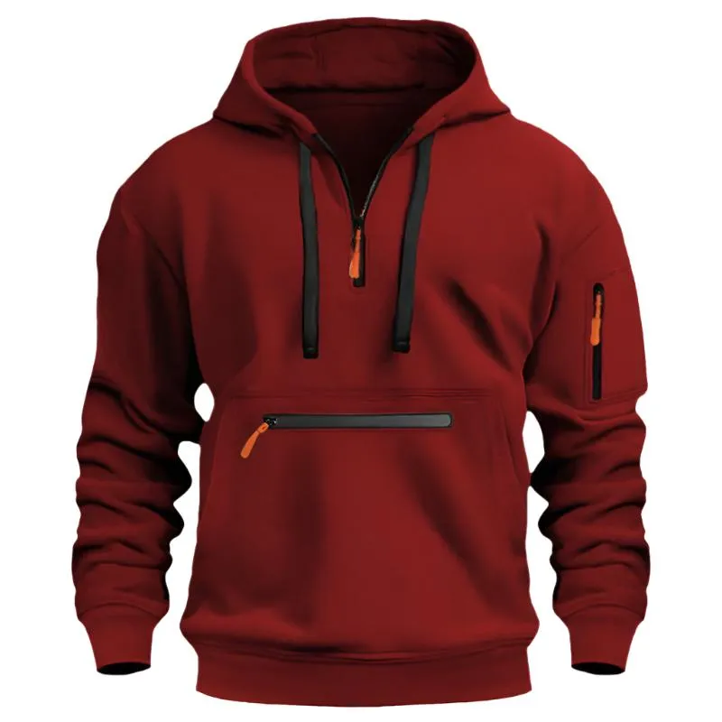 CASUAL SPORTS MULTI ZIPPER ARM POCKET MEN'S SWEATSHIRT HOODIE