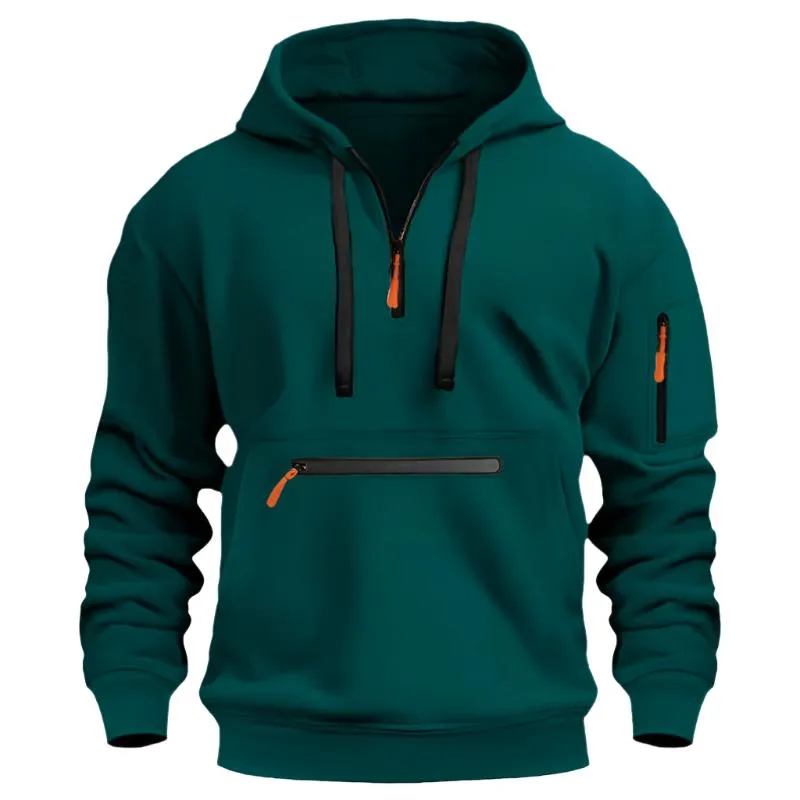 CASUAL SPORTS MULTI ZIPPER ARM POCKET MEN'S SWEATSHIRT HOODIE