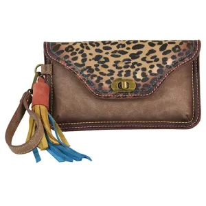 CatchFly Brown Leopard Small Clutch with Wristlet Strap