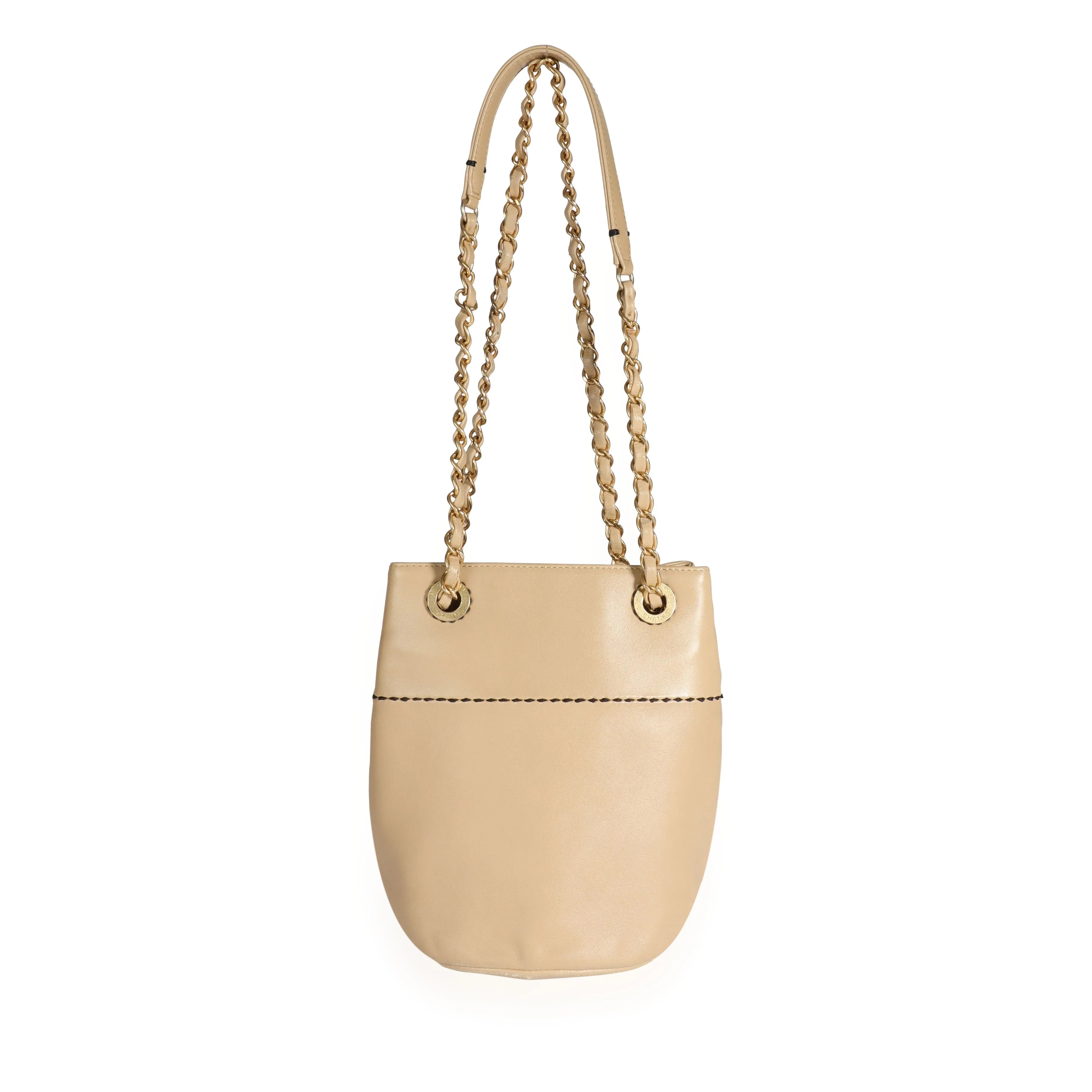 Chanel Beige Lambskin CC Stitch Drawstring Crossbody Bag