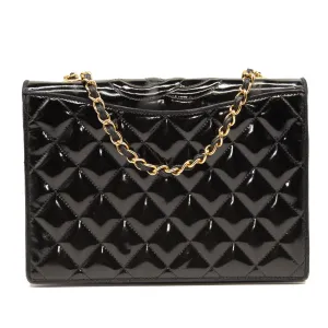 Chanel Top Logo CC Quilted Black Leather Chain Shoulder Bag Flap