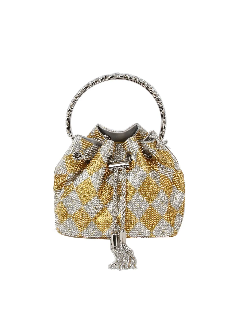 Checkered pattern rhinestone covered petite Evening Bag