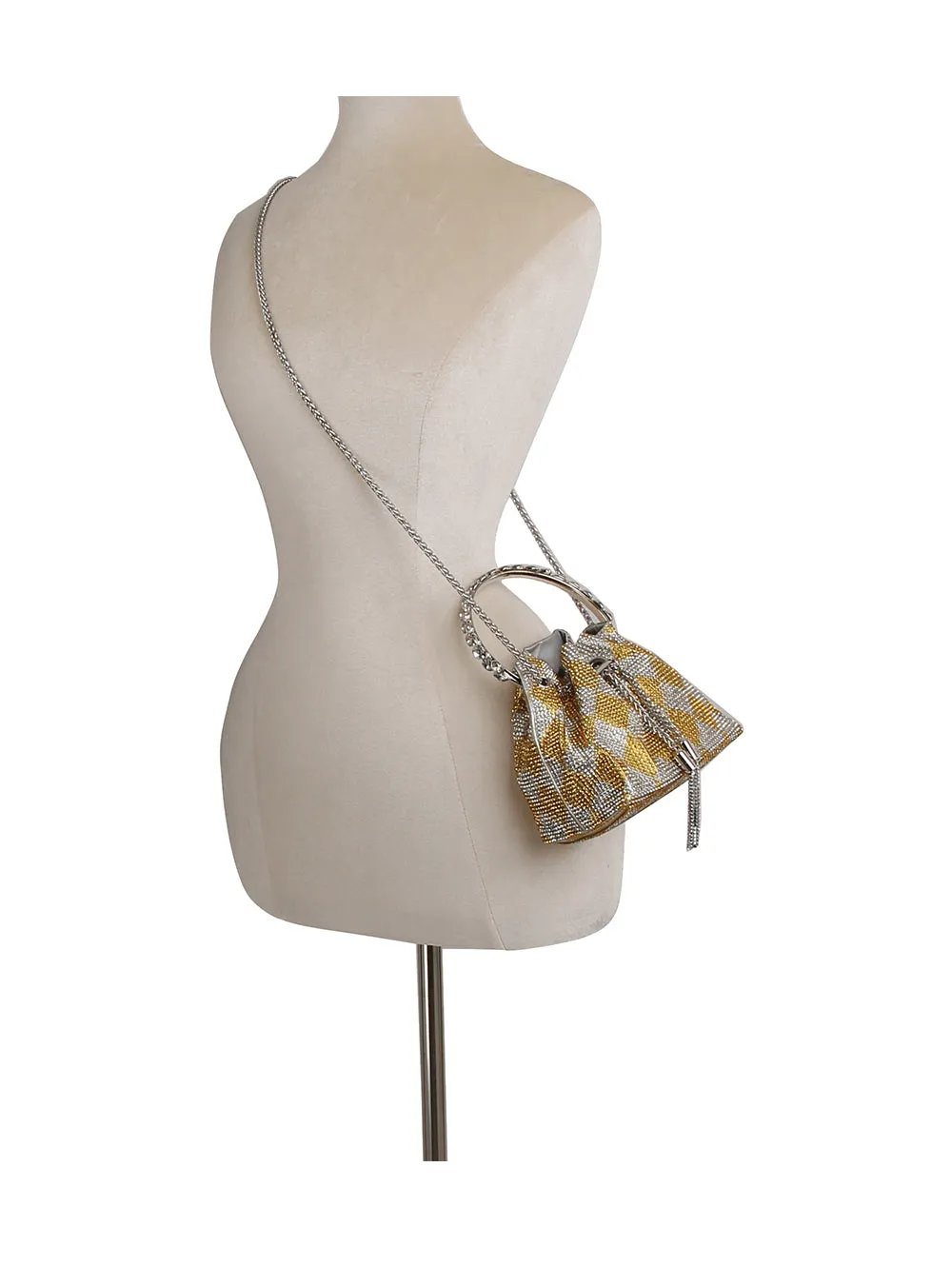 Checkered pattern rhinestone covered petite Evening Bag