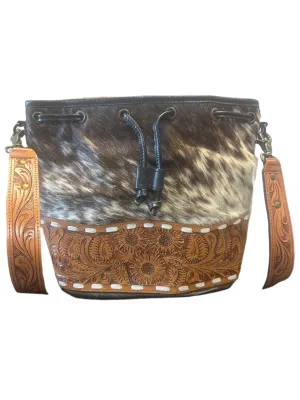 Cowhide Tooled Bucket Crossbody Bag