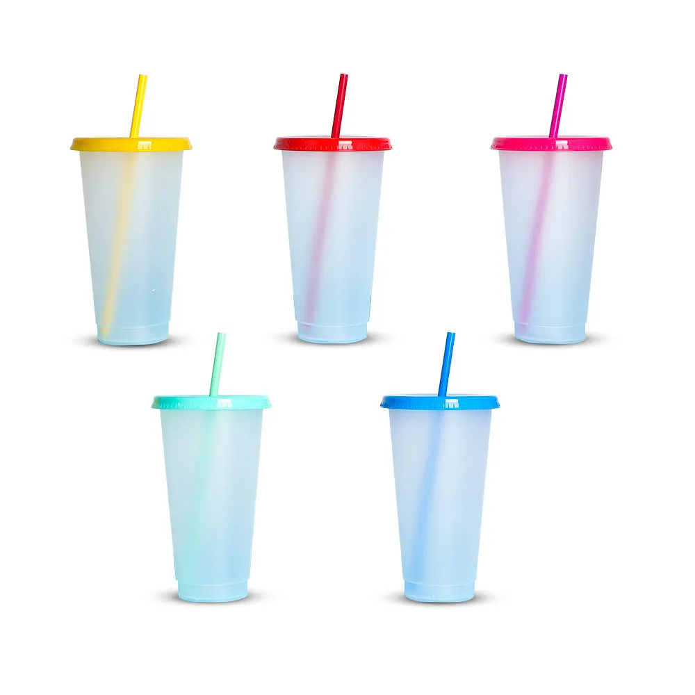 Custom 24OZ Tumbler Clear Reusable Plastic Cups With Lid And Straw