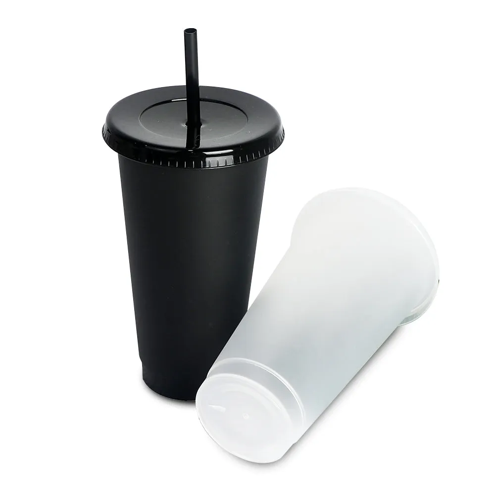 Custom 24OZ Tumbler Clear Reusable Plastic Cups With Lid And Straw