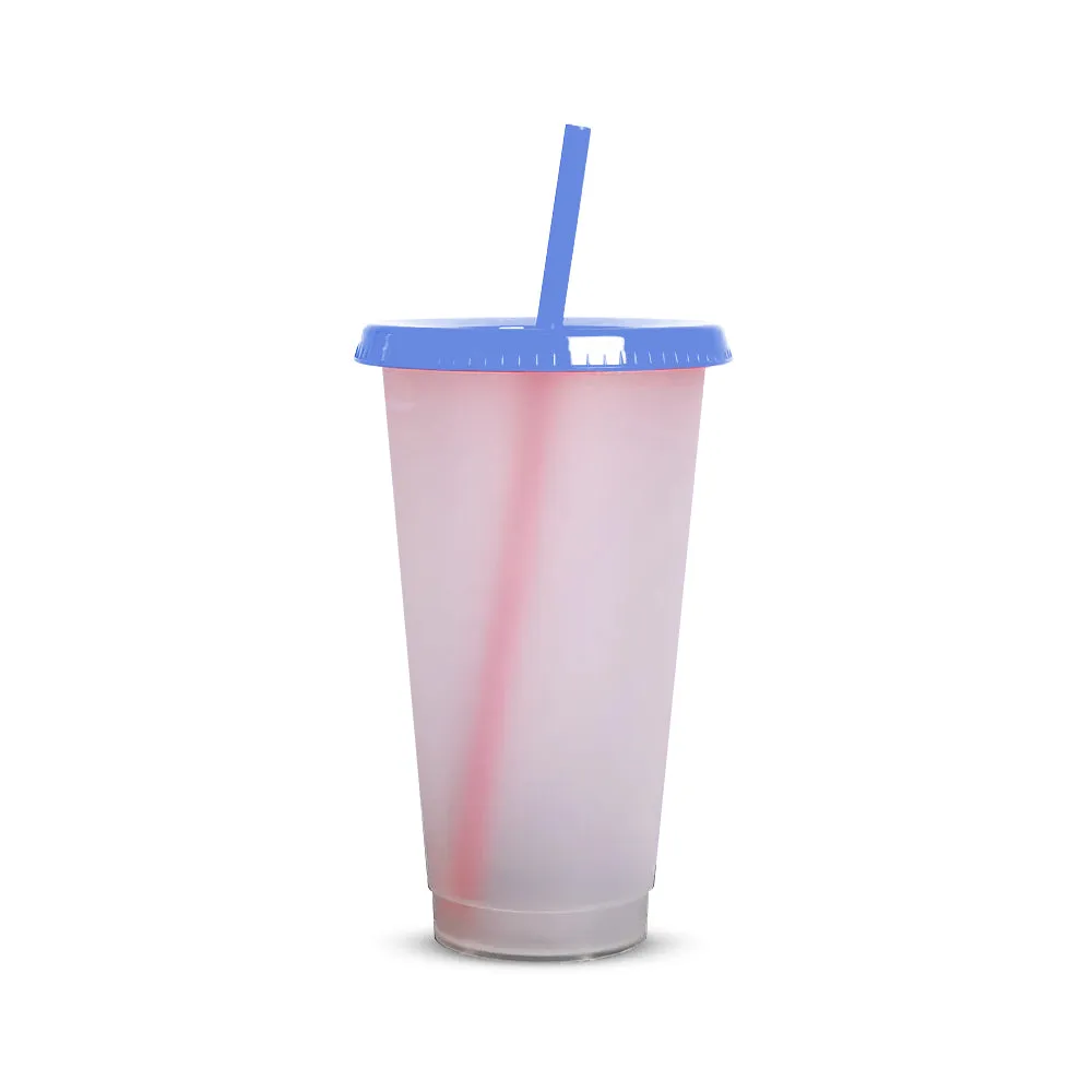 Custom 24OZ Tumbler Clear Reusable Plastic Cups With Lid And Straw