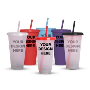 Custom 24OZ Tumbler Clear Reusable Plastic Cups With Lid And Straw